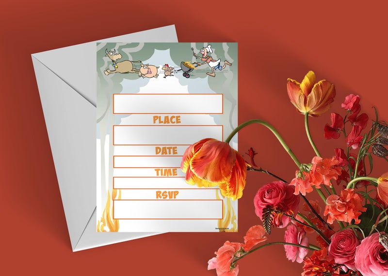 Stonehouse Collection | BBQ Party Invitations | Funny Barbeque Invites with Envelopes | Grilling Invites | Kids & Adults (Funny BBQ) - Image 4